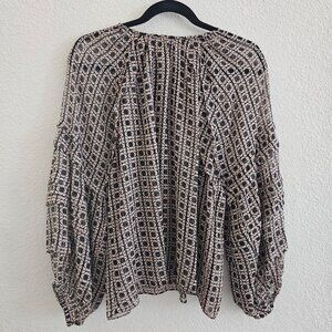 NWT | Misa Los Angeles Geometric Pattern Puff Ruiffle Long Sleeve Top Medium